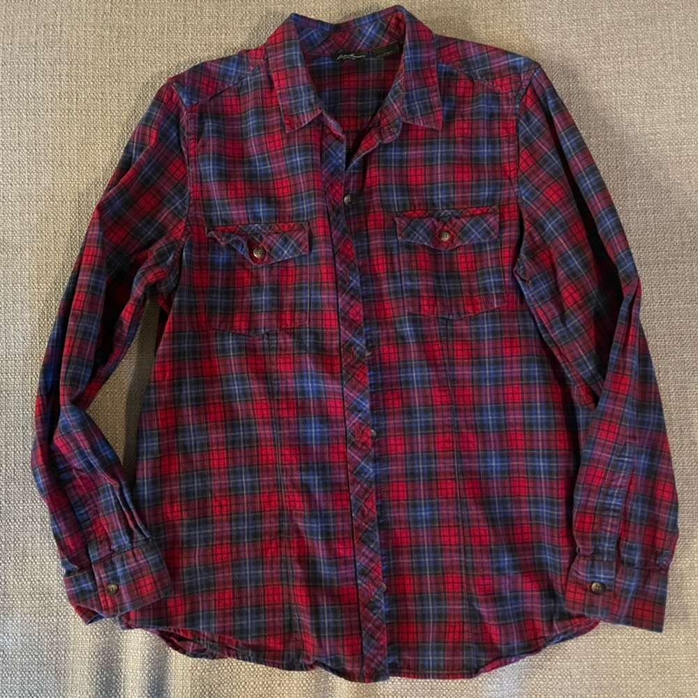 Eddie Bauer Womens Blue and Red Plaid Button Up - Womens Large